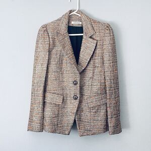 A. Garfield Blazer Small 6 Orange Brown Boucle Puff Sleeve Career Business NEW